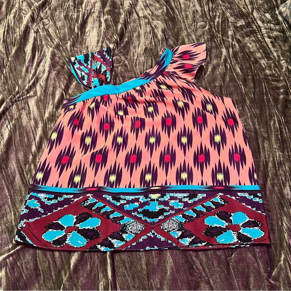 MM Couture by Miss Me Geometric Print 100% Polyester One Shoulder Tunic M